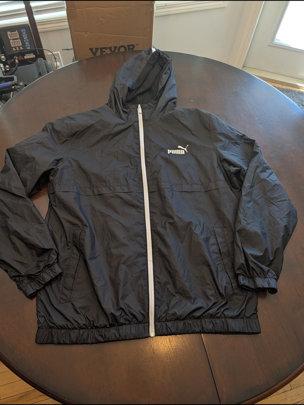 Puma Black Hooded Jacket with White Zipper